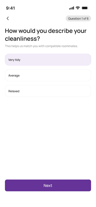 Bunkie behaviour matrix question screen