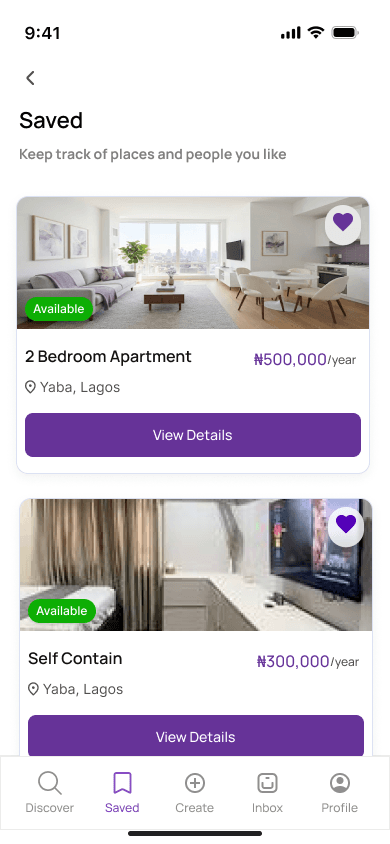 Bunkie saved listing screen