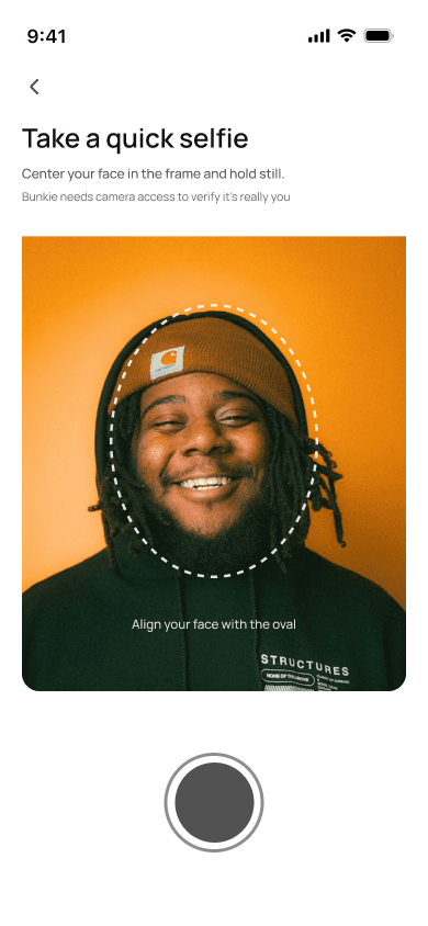 Bunkie selfie verification screen