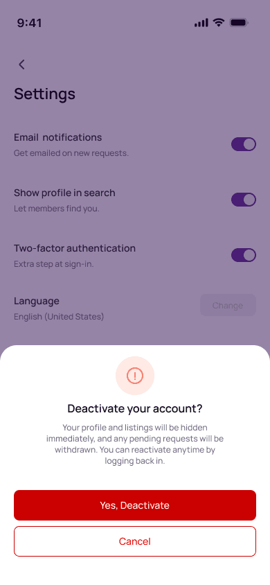 Bunkie settings screen