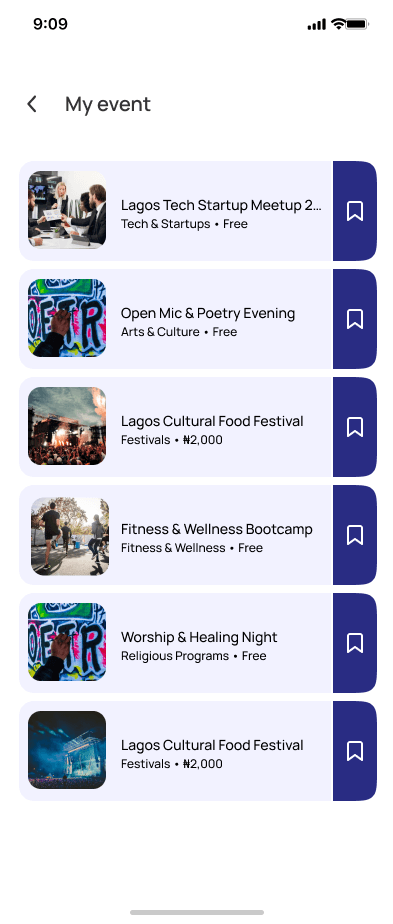 Saved Events Screen