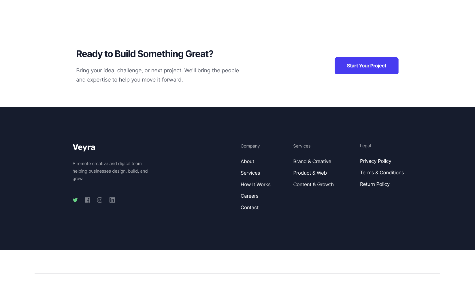 Veyra landing page — FLEXIBLE banner above three client testimonial cards