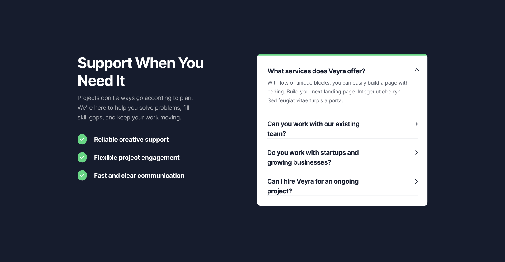 Veyra landing page — collaged team headshots under A Team That Works With You